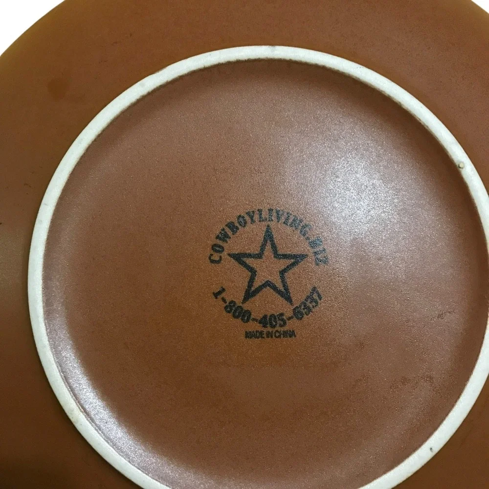 Cowboy Living Bucking Bronco Western Stoneware Salad Plate Tan Black 8.5 Inch